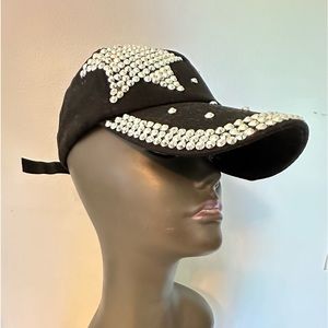 Cool Black Rock Star Baseball Hat with Rhinestones